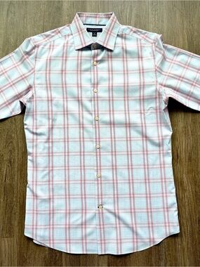 Banana Republic Non-Iron Slim Fit Plaid Dress Shirt Men’s Medium Blue Pink